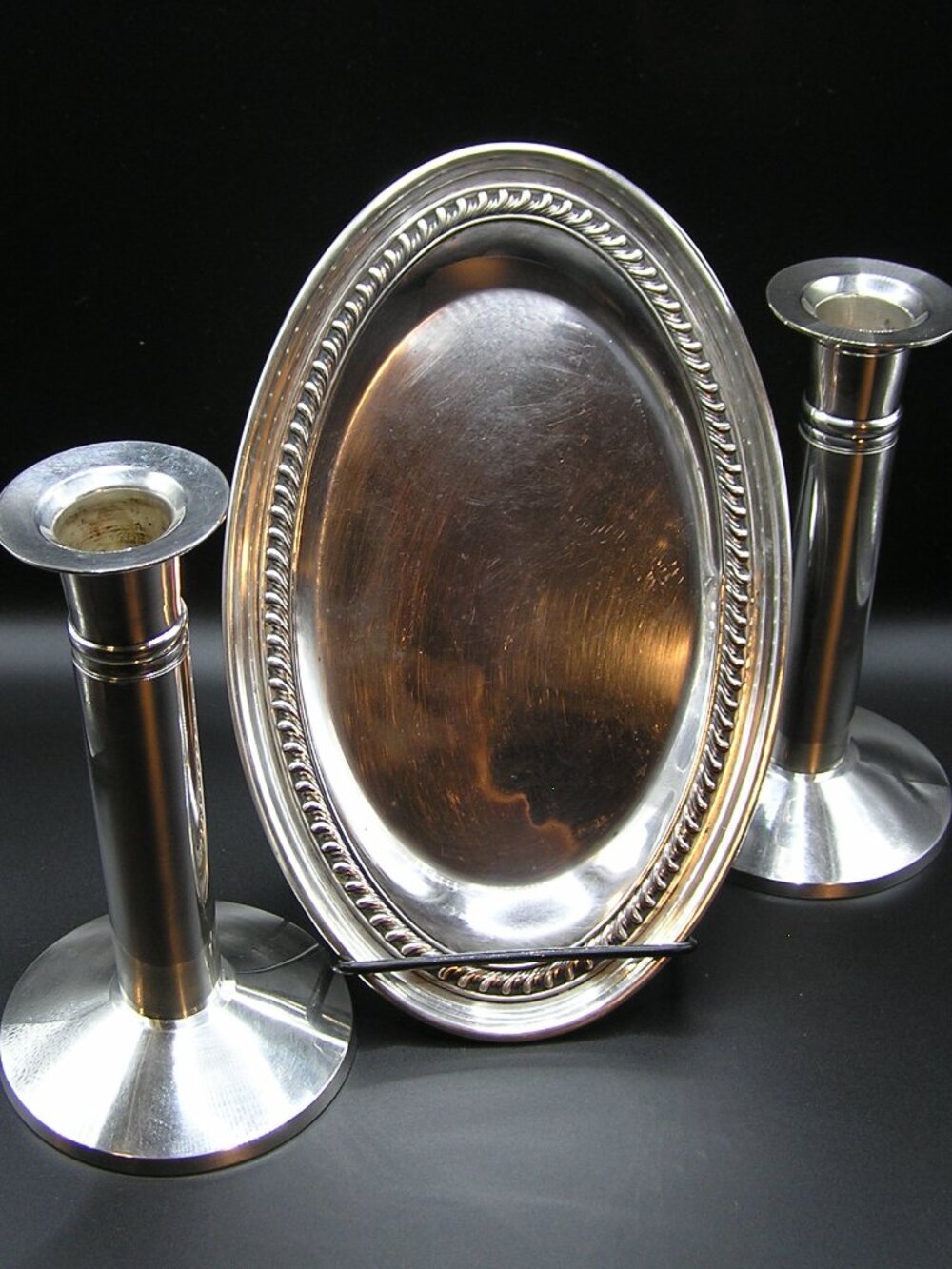 Silverplate tray and Candleholder set